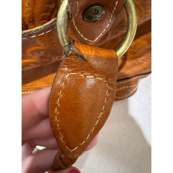 Patricia Nash Zamora Tooled Leather Tote Brown Braided Handles faux suede lined - Picture 9 of 9